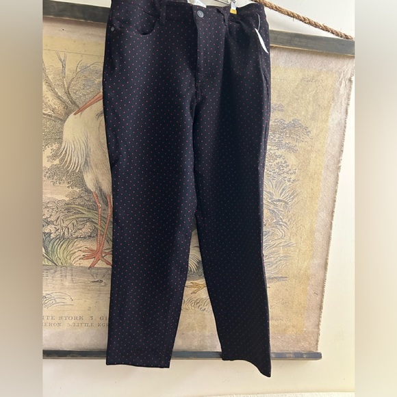 New Talbots Stretchy Black Red Dot Straight Leg Pants SZ 12 - Picture 2 of 11
